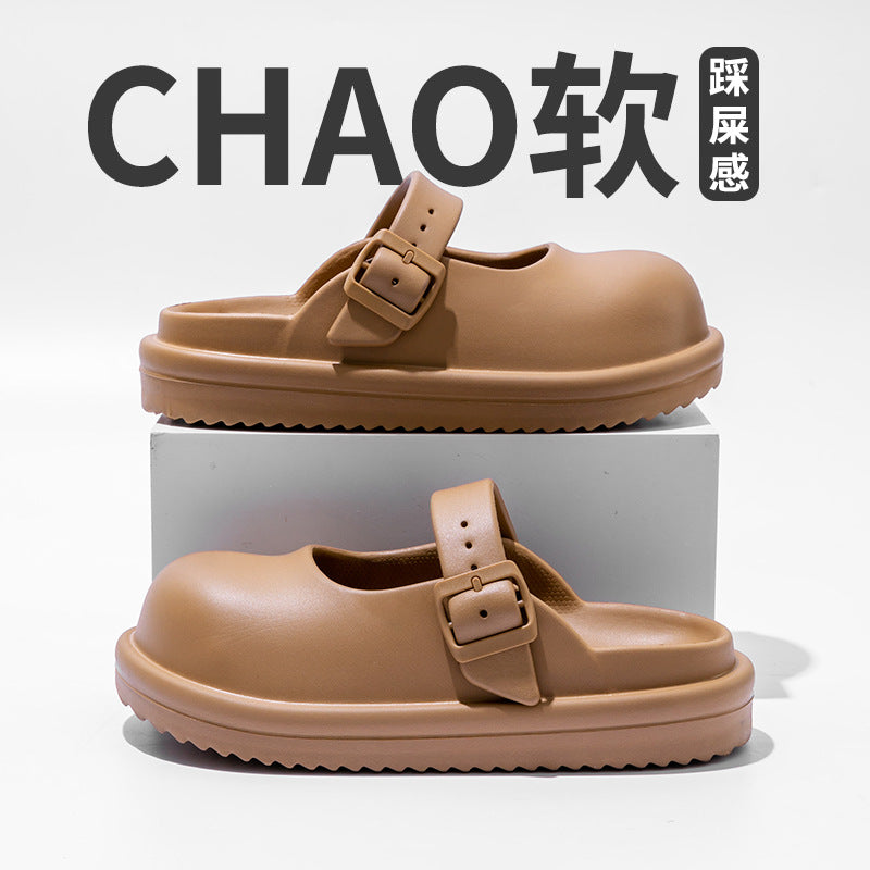 Women's Mary Jane hole shoes summer college simple versatile Birkencool slippers home wear solid color bag head slippers