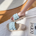 Puff cream slippers women's summer outwear 2024new arrivalfashion fairy style soft thick soleplaid beach internet celebrity sandals