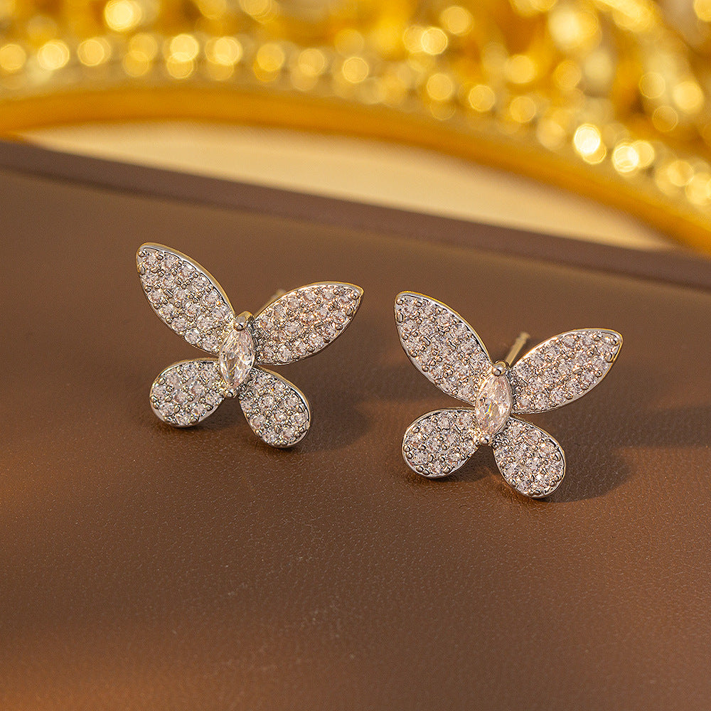 【titanium steel】luxury butterfly necklace for women - stainless steel, new design, unique, high-end copper inlaid with zircon jewelry set