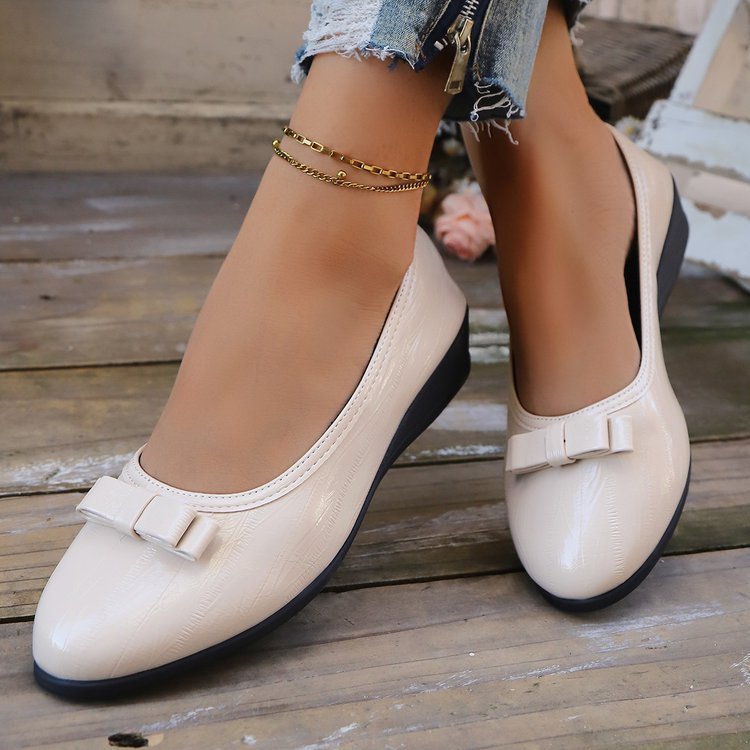 Women's plus size flat shoes - new bowknot wedge heel loafers - round toe dress shoes for work