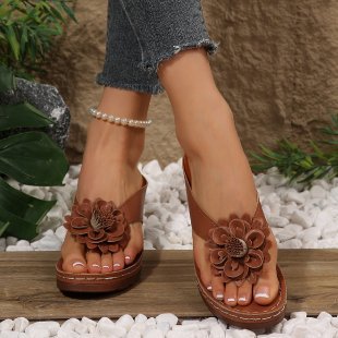 Southeast asia  spring/summer new arrival: plus-size women's shoes for export,  cross-border, floral thong sandals - wholesale