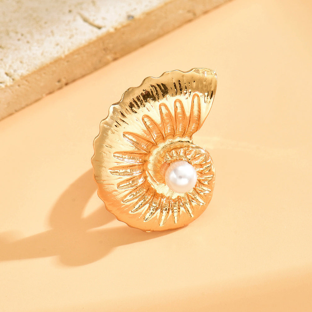 Gold-plated open ring wholesale european and american cross-border jewelry jewelry seaside conch starfish sense of design exaggerated ring for women