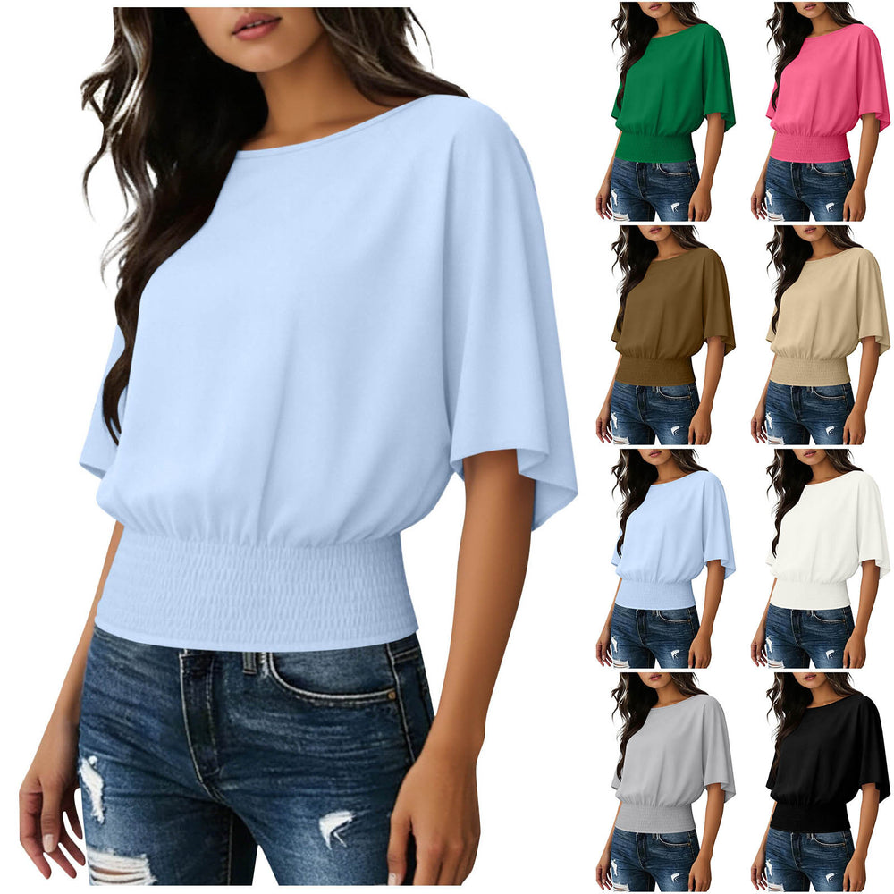 fashionpure colorfashionloosecasual short-sleeved round neck t-shirttops for women