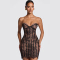 european and american women's clothing  spring/summer new lace bandeau striped high-waisted bodycon slimming bodycon dress