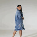 Amazon independent station  cross-border women's denim jacket with holes and tassels short-sleeved lapel european and american tie-dye