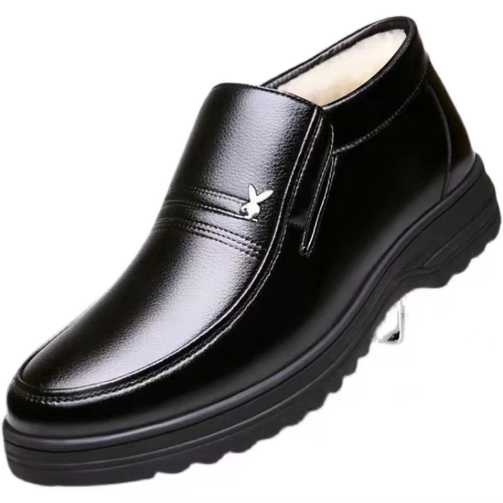 Men's winter warm cotton shoes - fleece lined, non-slip, casual high-top cotton shoes for men, elderly cotton shoes, men's leather cotton shoes for seniors