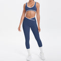New arrival cross-border brushed contrast color tight breathable cross wide-leg yoga suit sports running fitness two-piece set