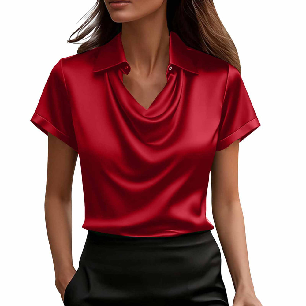 foreign trade summer fashion solid color casual turn-down collar button-down professional style short-sleeve top shirt