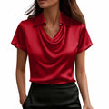 foreign trade summer fashion solid color casual turn-down collar button-down professional style short-sleeve top shirt