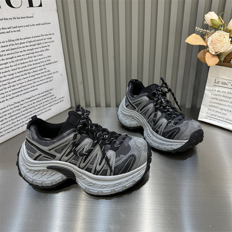 European style chunky platform sneakers for women, 2026 new spring fashion, versatile height increasing casual athletic shoes, trendy ins style flats