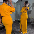 Amazon cross-border women's fashion  summer new arrival: lapel collar faux pocket shirt top & slim-fit slit midi skirt set