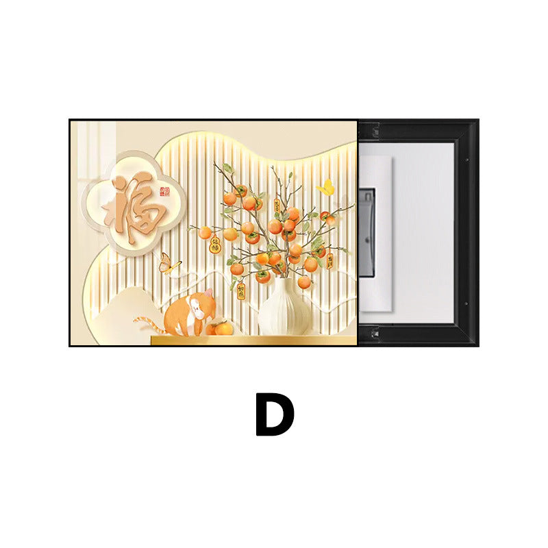 Persimmon Ruyi meter box decorative painting cream wind free punching distribution box multimedia switch box mural