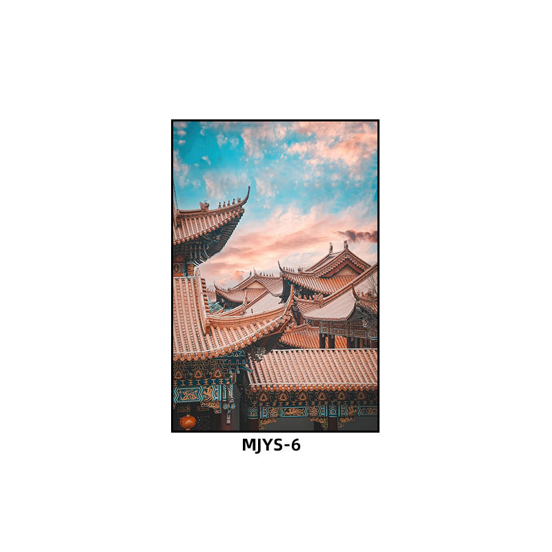 Jieyang ancient city architectural landscape hanging painting hotel box wall decoration painting hot pot restaurant restaurant characteristic cultural tourism mural
