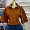 European and american cross-border women's fashion:  autumn new arrivals - stylish and chic polo shirt, solid color five-sleeve cropped blouse