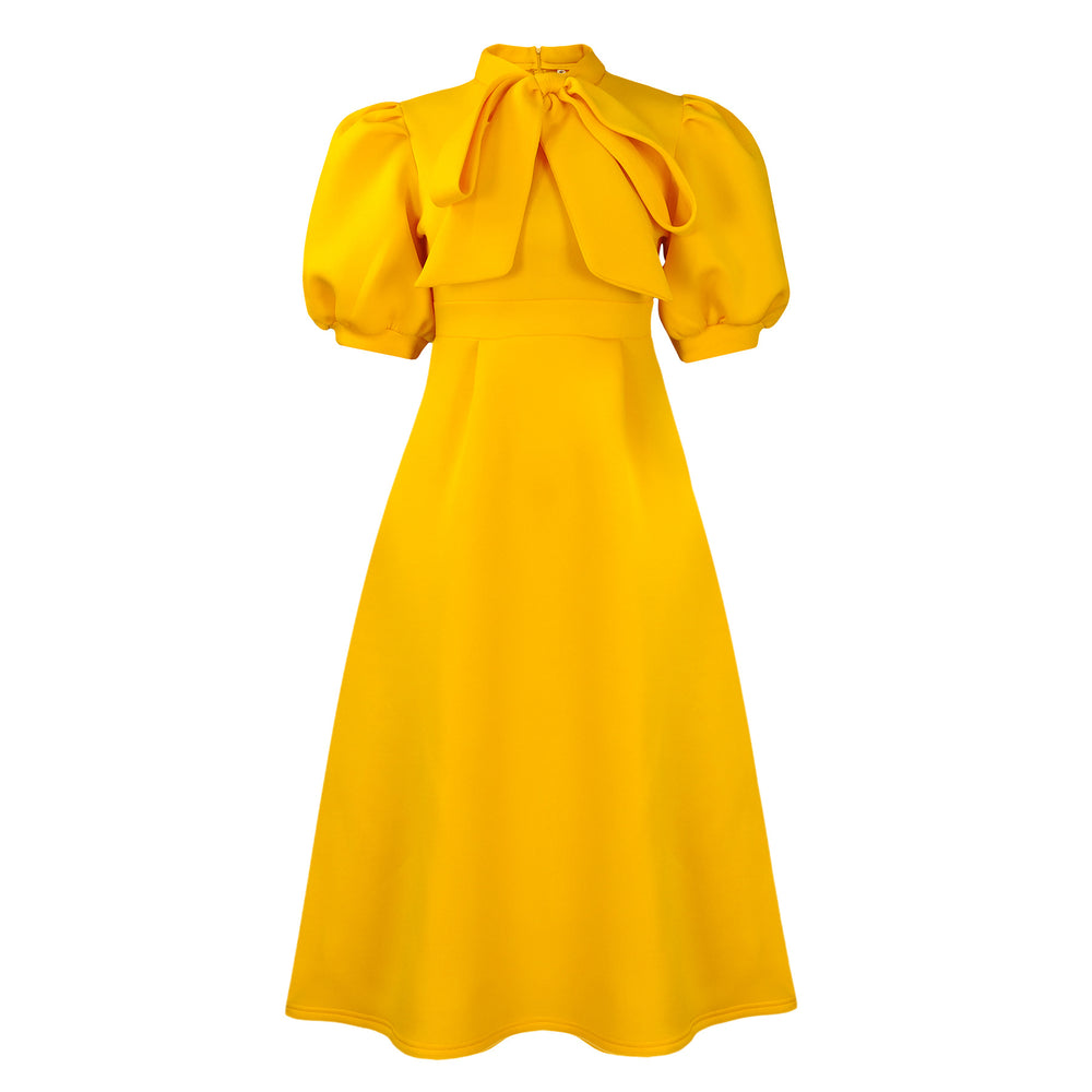summer new european and american cross-border short-sleeve tie-up bowknot puffy ball gown european and american dress