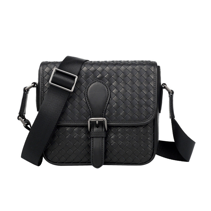 New leather men's bag imported waxed calfskin men's shoulder bag handwoven fashion men's messenger bag bag