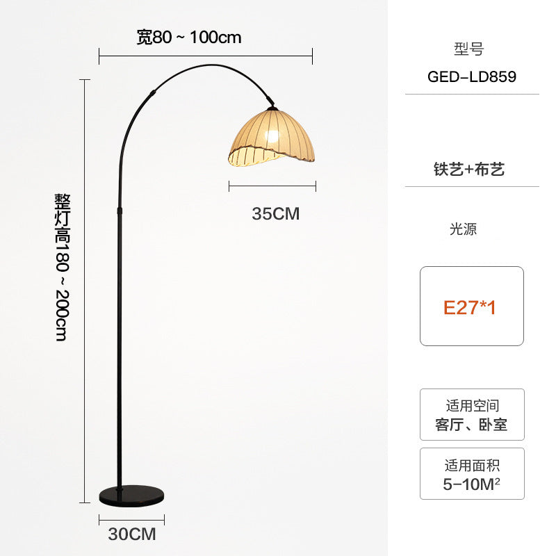 Wabi-sabi style fishing lamp new arrival art cloth cover medieval living room bedroom sofa next to corner retro atmosphere floor lamp