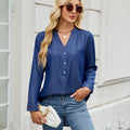 European and american cross-border women's spring/summer new arrivals:  &  v-neck button-down faux denim long-sleeve shirt top