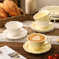 European minimalist style ceramic milk and water cup, perfect for office afternoon tea or coffee. exquisite embossed ceramic cup and saucer set