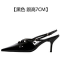 2026 summer european and american style patent leather stiletto peep-toe sandals women's single strap cat heel pointed toe back strap high heels