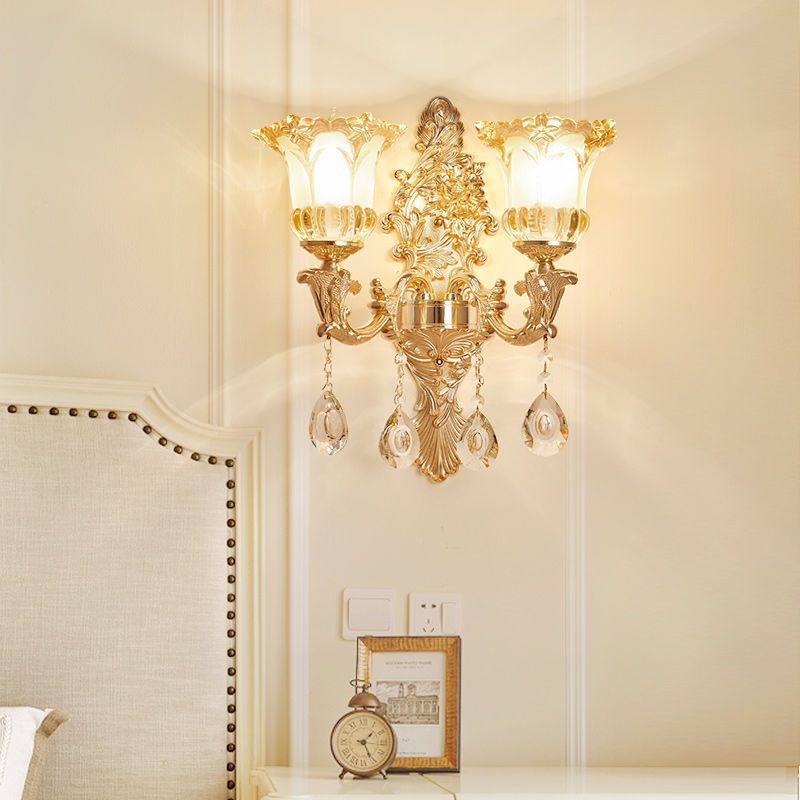 European crystal wall lamp - bedroom bedside, living room, hallway, aisle - single/double head candle decorative wall led sconce