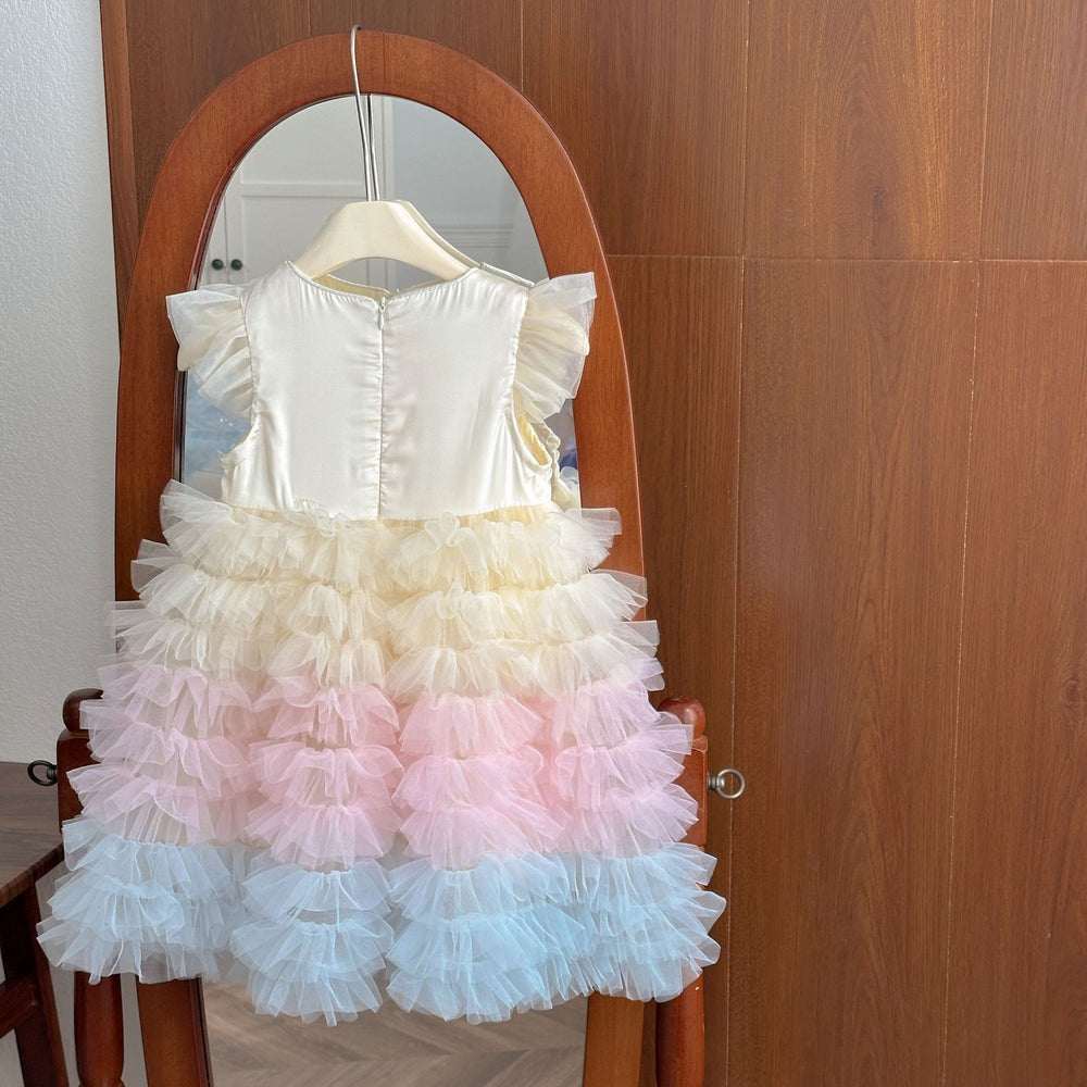 Girls' summer mesh dress  new children's gradient cake dress little girl's stunning summer princess dress