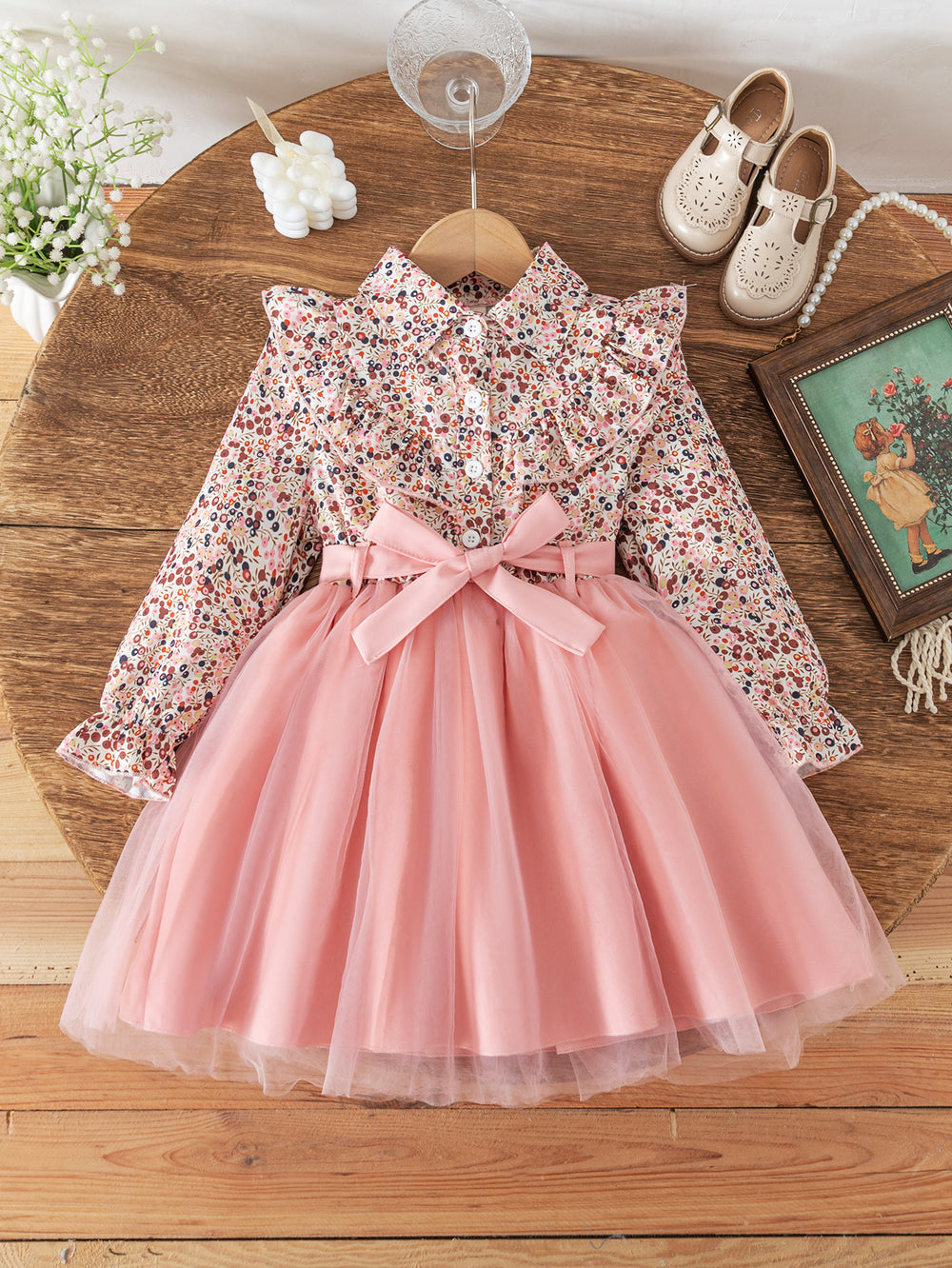 autumn new arrivals: european & american style girls' floral ruffle dress - tulle princess dress