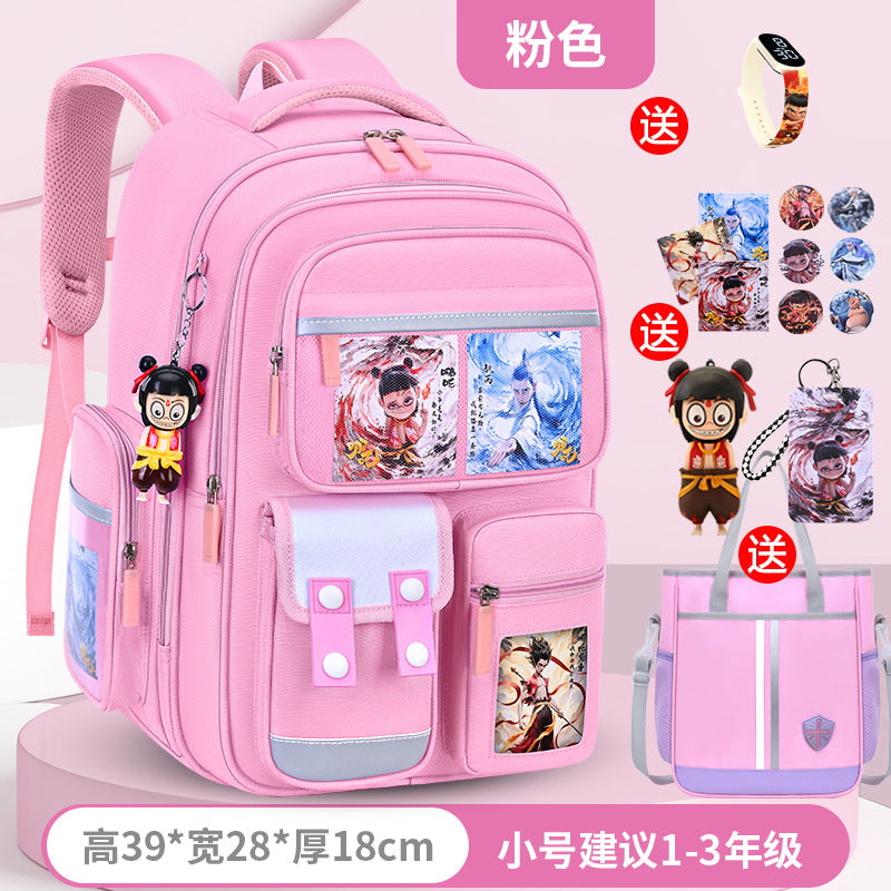 New nezha backpack for elementary school students, grades 1-6, lightweight, spine-protecting, load-reducing, large capacity for boys and girls