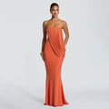 European and american cross-border women's fashion:  summer new arrival - elegant socialite solid color bandeau ruched mesh bodycon dress