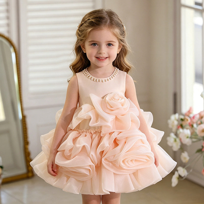 European and american style cross-border girls' dresses - baby girl birthday & first birthday cake dress - beaded tutu princess dress
