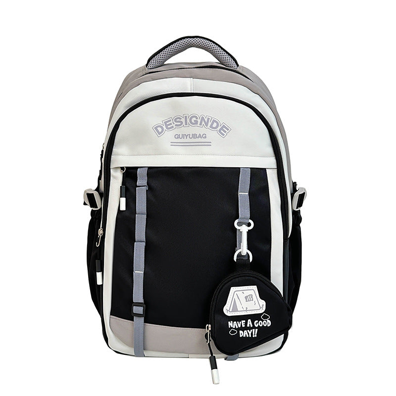 School bag female primary school students large-capacity contrasting color simple Japanese backpack 2025 new junior high school travel backpack