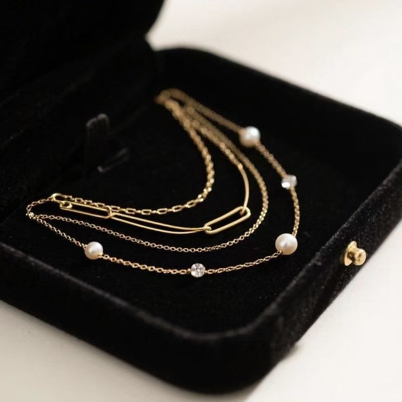 fashion new product pearl heart pendant metal women's multi-layer necklace elegant long necklace jewelry batch