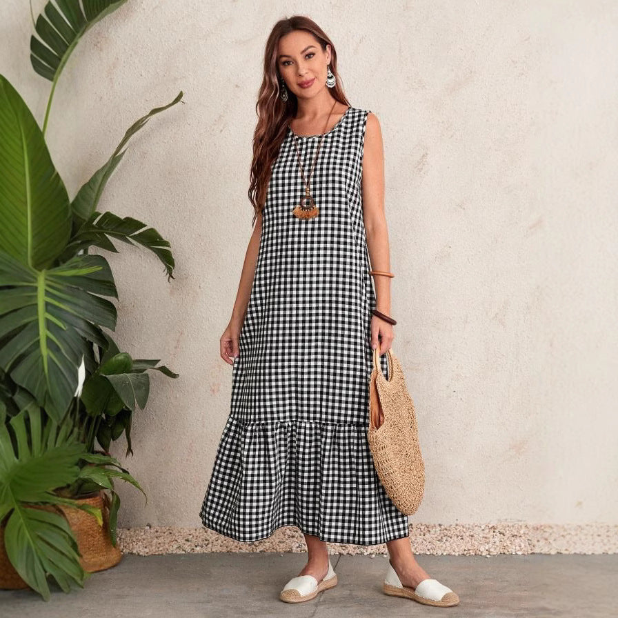 European and american cross-border  summer new sleeveless casual designer a-line maxi dress for women