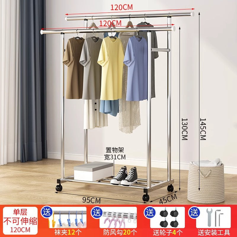 Clothes drying rack floor-standing thickened telescopic for home indoor and outdoor storage rack balcony single and double pole clothes hanger