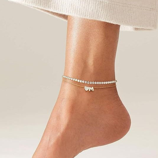 best-selling personalized creative 26-letter heart pendant tennis chain layered anklet versatile couple accessories
