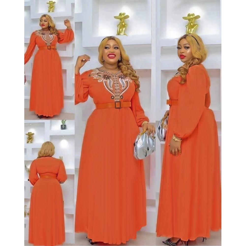 European and american export african plus size women's clothing    socialite sweet embroidered dress with belt