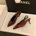 Gentle high heels women's stiletto heels 2025autumnew arrival pointed toe one-piece buckle toe sandals patent leather back empty flats