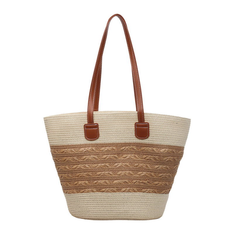 New woven bag large capacity tote bag simple versatile shoulder bag casual travel commute tote bag women's bag