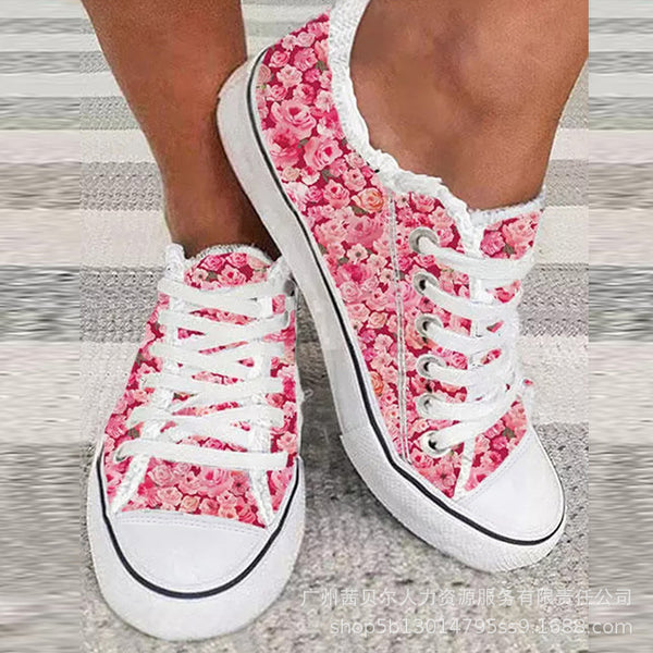 Fashion gradual change rose hair beard edge shallow mouth low-top single shoes women's casual flat-bottomed sports shoes canvas shoes