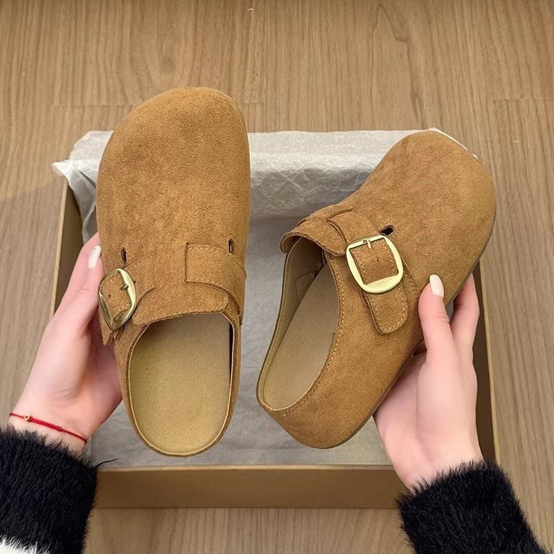 Retro non-slipthick sole half-slippers birkenstock shoes for women outwear2026 spring and summer new arrivalpetites heightening soft bottom toe-cap slippers