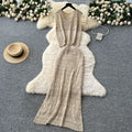 Korean sweet age reduction cut out crochet knittingtops women's high waist tight hip cover skirt summer clothes elegantsuit
