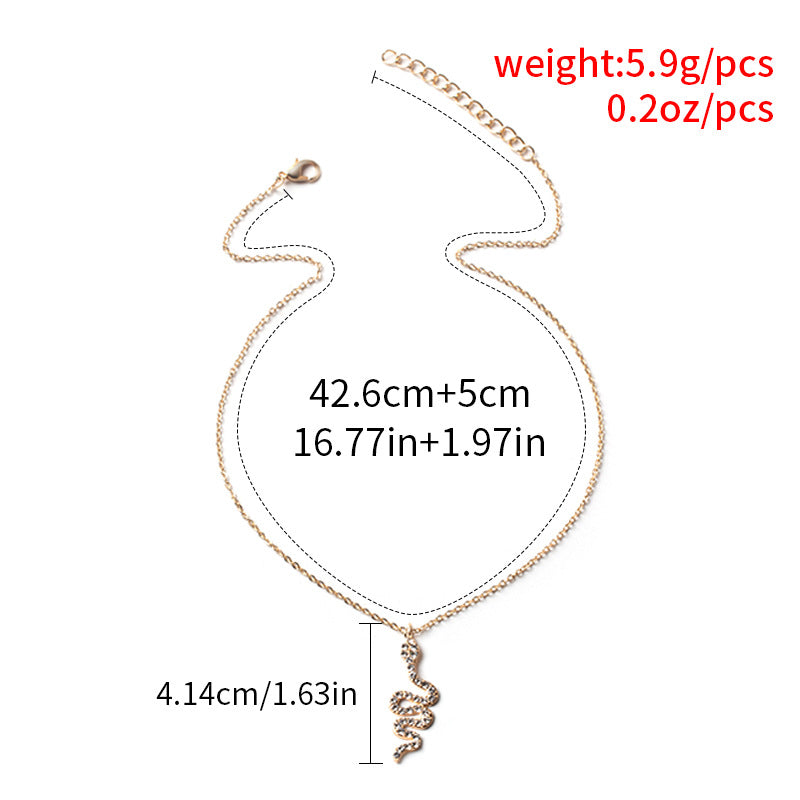 Wholesale vintage snake pendants - european & american cross-border trendy jewelry - snake-shaped elements with diamond accents - high-end sweater necklace for women