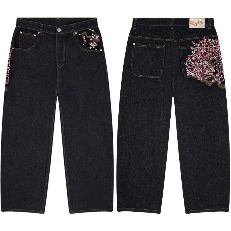 Fashionembroiderjeans women's new style hot selling exportstylish street loose workwear pants washed straight-legjeans