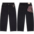 Fashionembroiderjeans women's new style hot selling exportstylish street loose workwear pants washed straight-legjeans