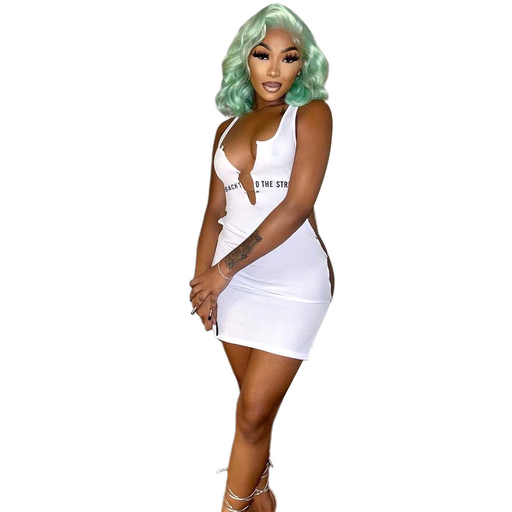 S390270 European and American new  eBay  letter printing suspender sexy pin dress short woman