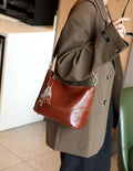 Vegetable tanned first layer cowhide women's bag shoulder women's bag fashion multi-compartment large capacity practical bucket bag soft leather
