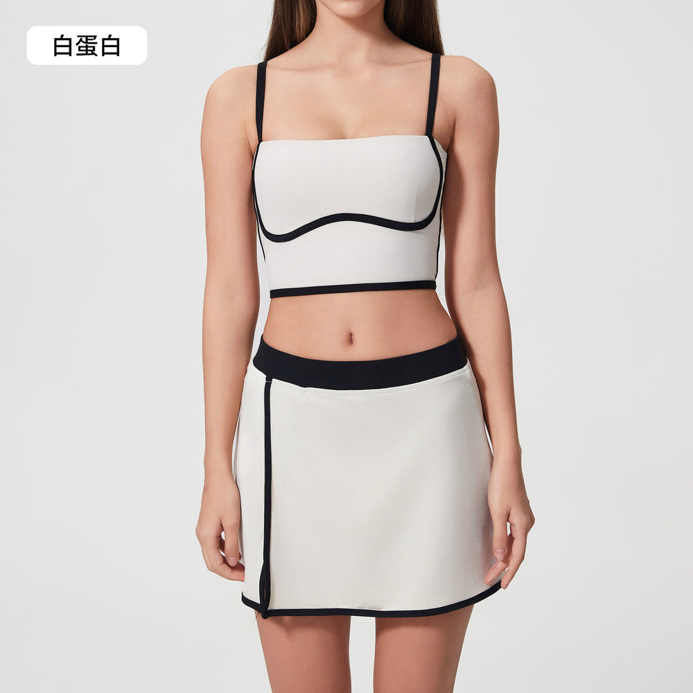 Contrast color sports tennis skirt yoga suit women's high intensity bubble wrap vest women's nude butt lift fitness nine-point pants