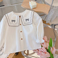 new arrival: pure cotton girls' blouse - peter pan collar, bow accent, long sleeve, stylish top for baby girls