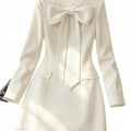 European and american style cross-border bowknot decorated round neck dress - women's elegant mid-length dress with a chanel-inspired aesthetic