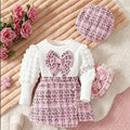 girls' chanel-inspired outfit: autumn/winter puff sleeve knit top, tweed skirt, and beret three-piece set